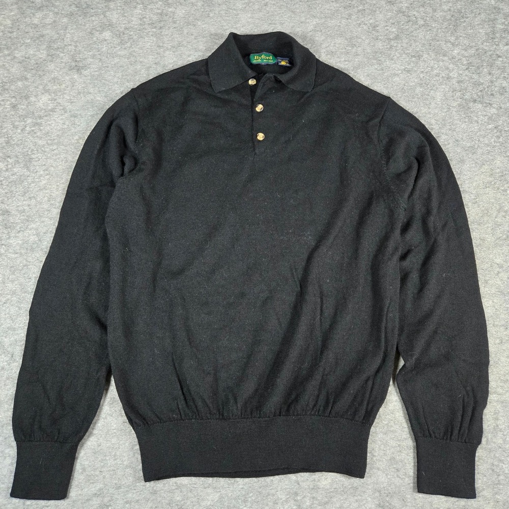 Byford Mens Black 100% Merino Wool Long Sleeve Polo Sweater Size M